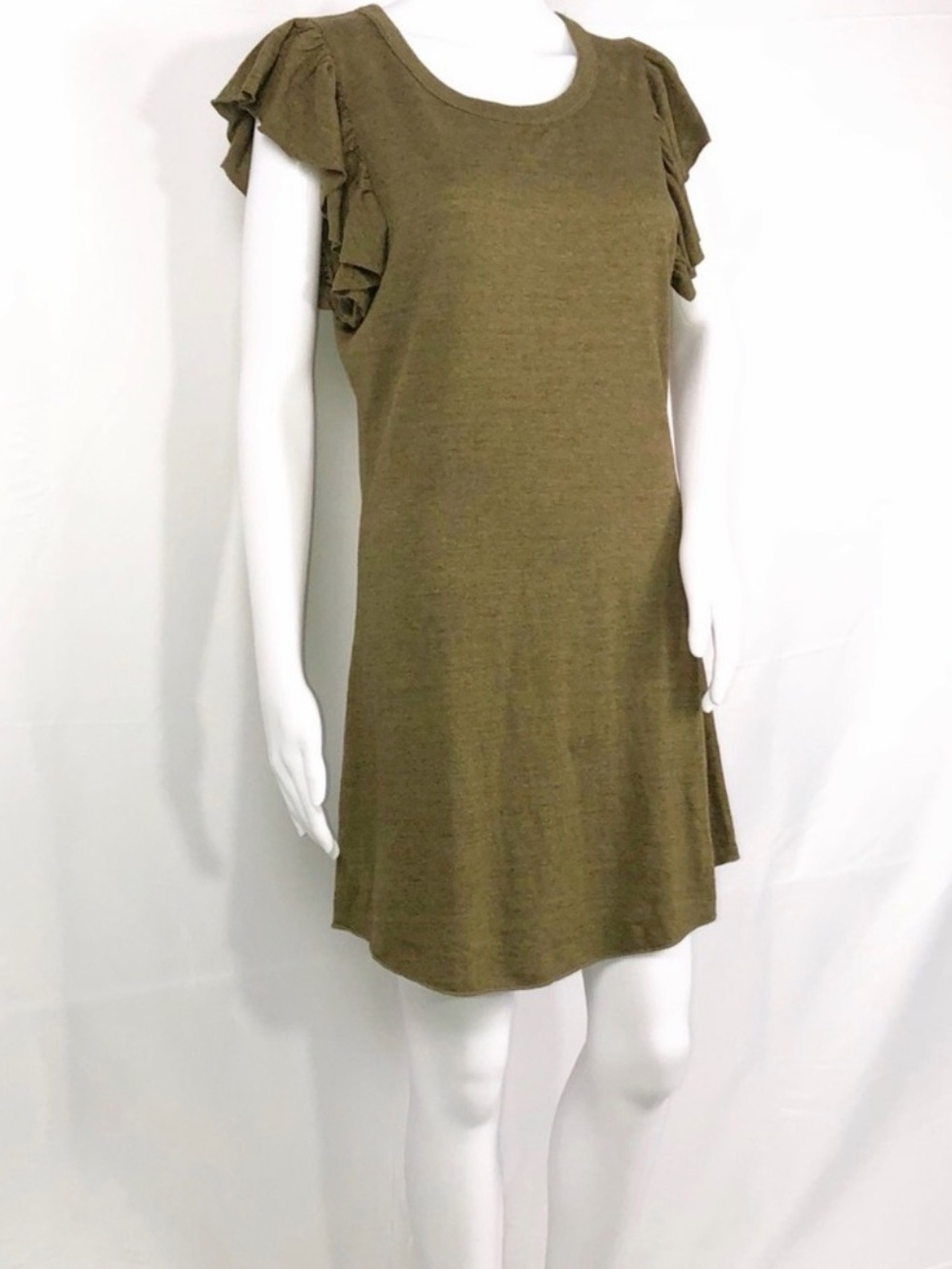 Women’s Olive Green Chaser Vintage ruffled flutter shoulder dress size M